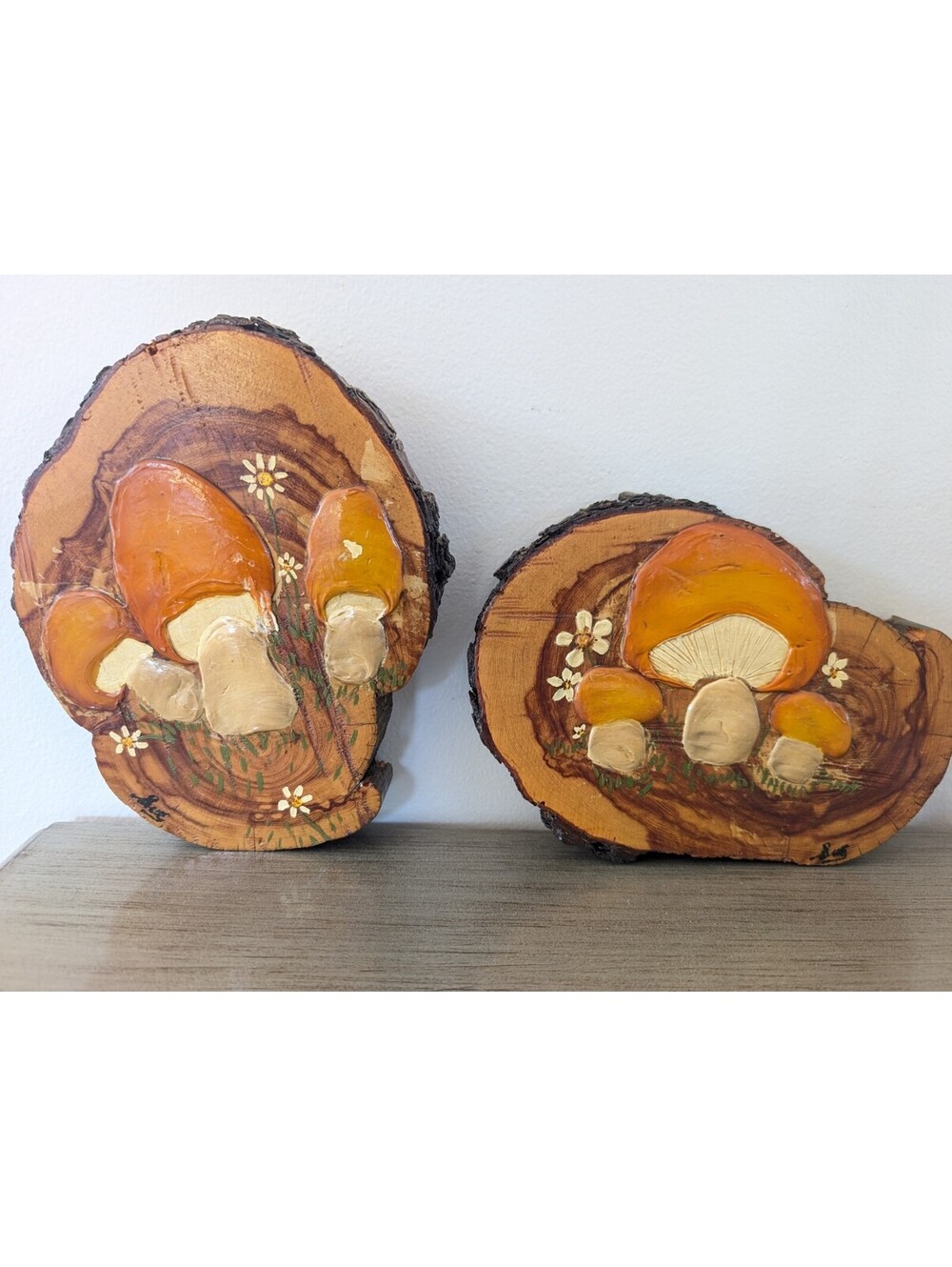 Vintage 70s Retro 3D Mushroom Wall Decor Wood Carvings Cottagecore Retro MCM